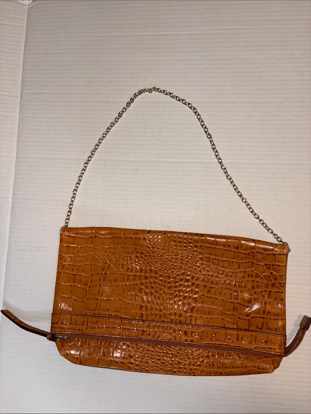 Halogen caramel tan embossed chain strap purse